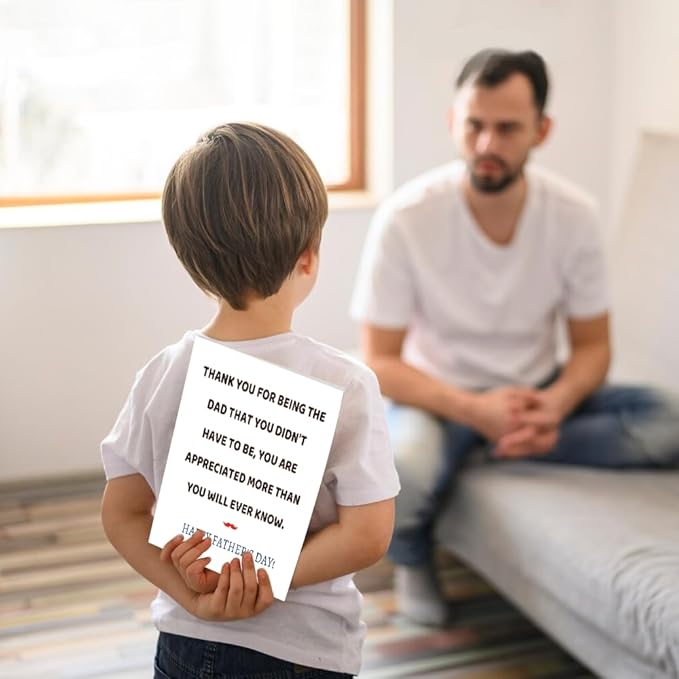 UUEFKTN Cute Stepdad Father's Day Card, Funny Fathers Day Card for Stepdad from Stepdaughter Stepson, Humorous Fathers Day Thank You Cards for Bonus Dad