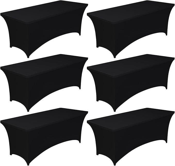 Pureegg Spandex Tablecloth 8ft - 6 Pack, Fitted and Stretch Table Cover for Rectangle Tables, Wrinkle-Resistant and Secure Fabric for Outdoor, Picnic, Party, Wedding, Banquet and Birthday, Black