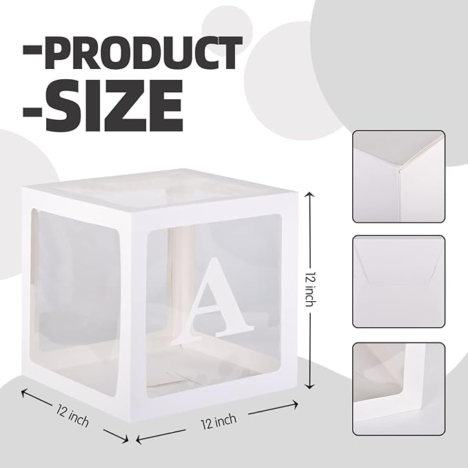 White Clear Baby Boxes with Baby Letters Party Decoration - Transparent Ballon Boxes Backdrop - Baby Shower Birthday Party ,Gender Reveal ,Wedding -4PCS