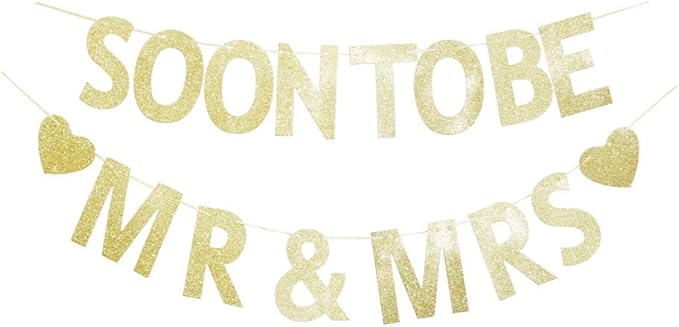 Soon to Be Mr & Mrs Gold Glitter Banner Sign Garland for Bridal Shower, Wedding Engagement, Bachelorette Party Decorations