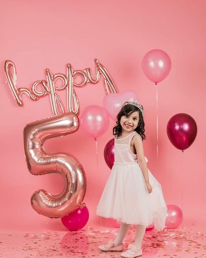 Number 5 Balloons 40 Inch Foil Balloons for Boys And Girls, Rose Gold Numbers Balloon for 5, 15, 25, 50 Birthday Party Decoration, Anniversary, Wedding, Single Supplies