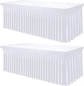 Smiry Spandex Tablecloth 2 Pack, Elastic Fitted Stretch Tablecloth for 8FT Rectangle Tables, Waterproof Washable Table Cover Skirt for Outdoor, Wedding, Banquet & Parties (White, 96Lx30Wx30H Inch)