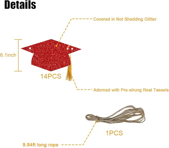 Graduation Decorations Class of 2026 Pre-Strung Glitter Congrats Grad Graduation with Tassel Party Congratulations Banner Decor College High School Graduation Party Favors Red
