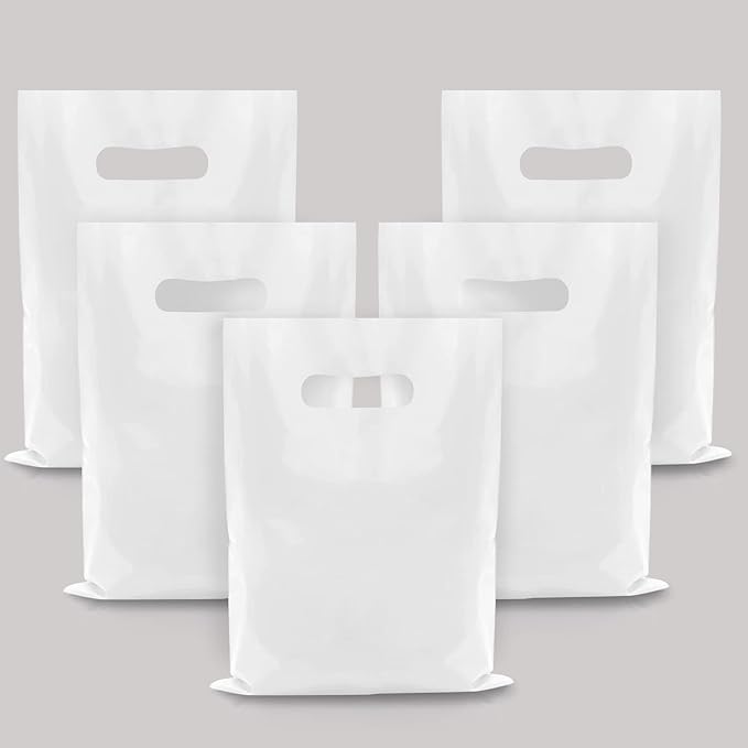 TOSPARTY 40PCS White Plastic Gift Bags Easter Candy Bag Die Cut Plastic Bags for Birthday Baby Shower Wedding Party Easter
