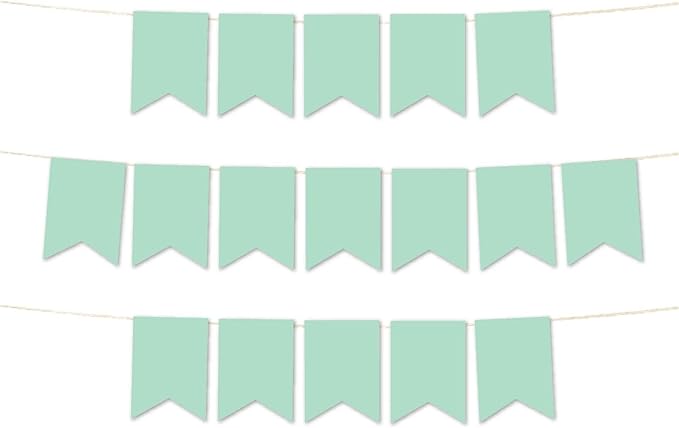 Andaz Press Hanging Pennant Banner with String, Mint Green, 1-Set, 24 Pennants, Approx. 12-Feet Long