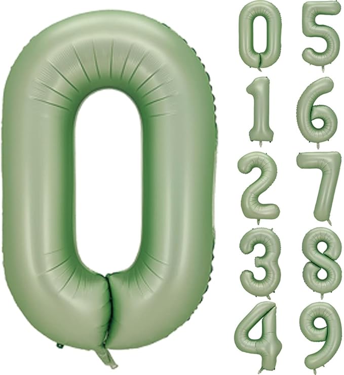 Sage Green Number Balloons Birthday Party Decorations Sign 40 inch, Large Number 0 Balloon