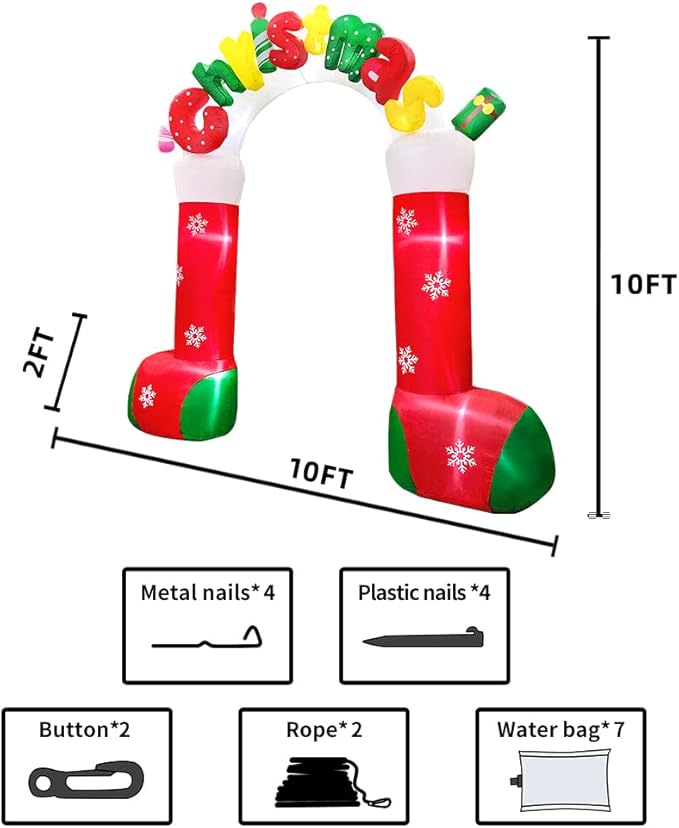 10 FT Christmas Inflatables Outdoor Yard Decorations, Giant Outdoor Christmas Blow up Archway/Arch, Blowups Build-in LED Light for Holiday Party Xmas New Year Outside Patio Garden Lawn Winter