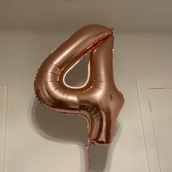 40 Inch Rose Gold Number Balloon 4, Large Number Foil Balloons Mylar for Girl Boy Birthday Party Celebration Decorations Supplies, Digital Balloons for Wedding Anniversary Events Decorations