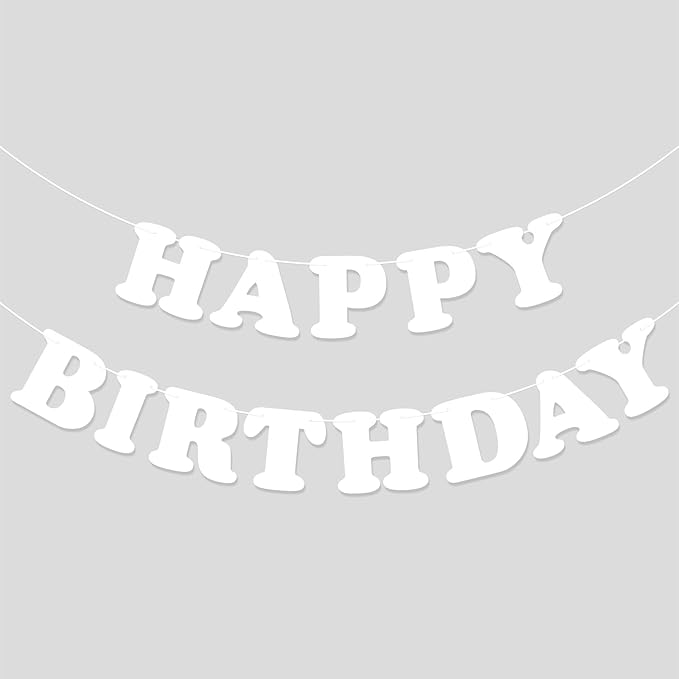 White Happy Birthday Banner Sign Birthday Backdrop Party Supplies for Kids Boys Girls Birthday Party Decorations