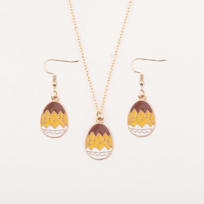 Cute Buuny Rabbit Earrings Necklaces Set Colorful Enamel Egg Chick Charm Easter Jewelry Set for Holiday Easter Earrings Necklaces Party Decorations