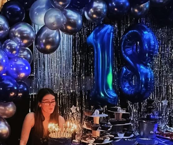 Night Blue Foil Number 8 Balloon 40 Inch, Helium Mylar Eight Number 8 18 28 38 48 58 80 88 Birthday Balloons, 8th Night Blue Women Men Wedding Anniversary, Graduations Party Supplies