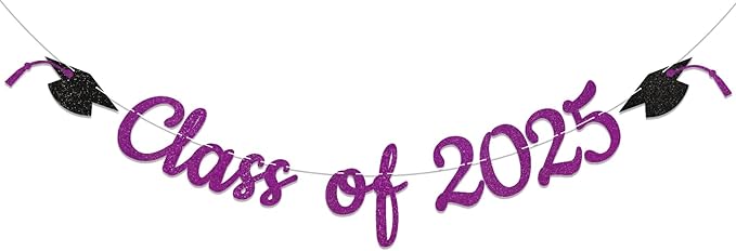 Class of 2025 Banner - 2025 Graduation Party Decorations, Congrats Class of 2025 Grad Decorations, Congratulations Decorations, 2025 Graduation Party Supplies (Purple)