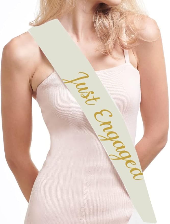 Vrogadso Just Engaged Sash with Gold Glitter Letters