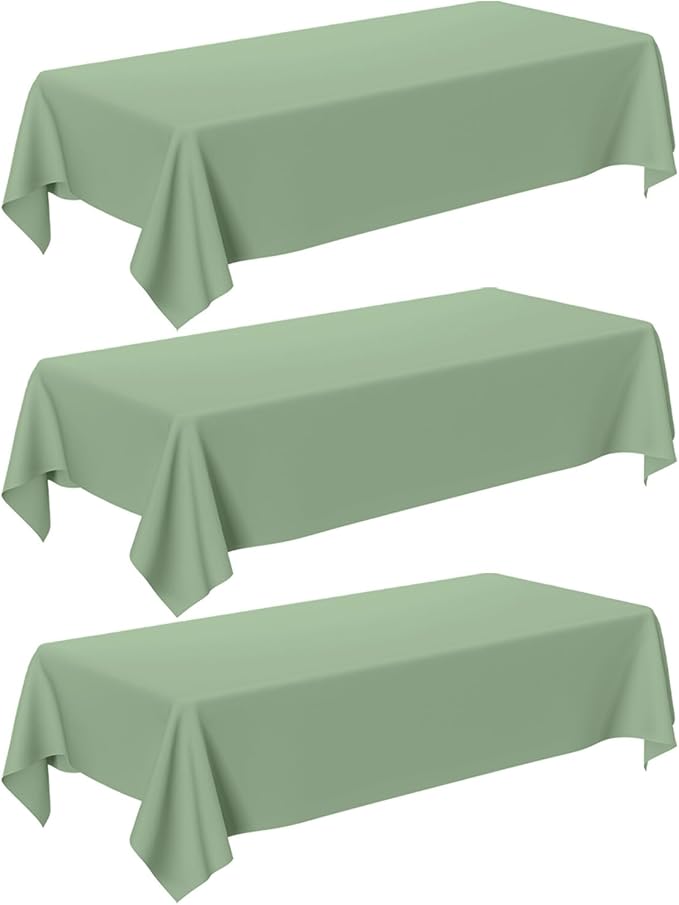 Oigco Sage Green Tablecloth - 3 Pack 54" × 108" Rectangle Disposable Sage Green Table Cloth, Waterproof Plastic Table Cover for Party, Wedding, Holiday & Gathering Use