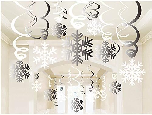 Snowflake Swirls Decoration(30pcs), Konsait Merry Christmas Snowflake Hanging Swirls Garland Foil Ceiling Ornaments for Xmas Winter Wonderland Holiday Party Decor Supplies,Already Assembled