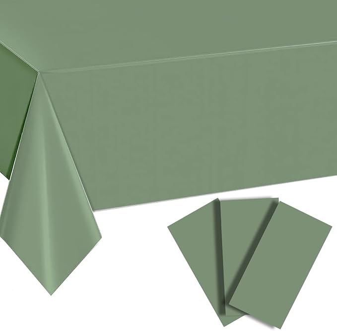 3 Pack Sage Green Plastic Tablecloths for Rectangle Tables Waterproof Sage Green Table Cover for Birthday Bridal Wedding Baby Shower Party Decorations, 54 X 108Inch