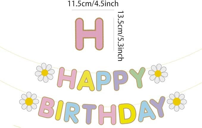 MEETINGU Daisy Flower Happy Birthday Banner,Multi Color Happy Birthday Banner,Daisy Party Decorations, Daisy Themed Birthday Banner for Girls Boys Women Kids, Daisy Birthday Party Decorations