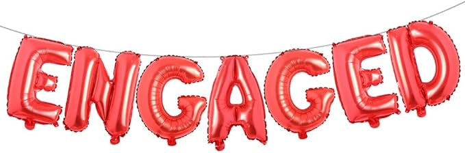 16 inch multicolored Engaged AF Balloon Letters Banner Engagement Party Decorations Supplies (ENGAGED Red)