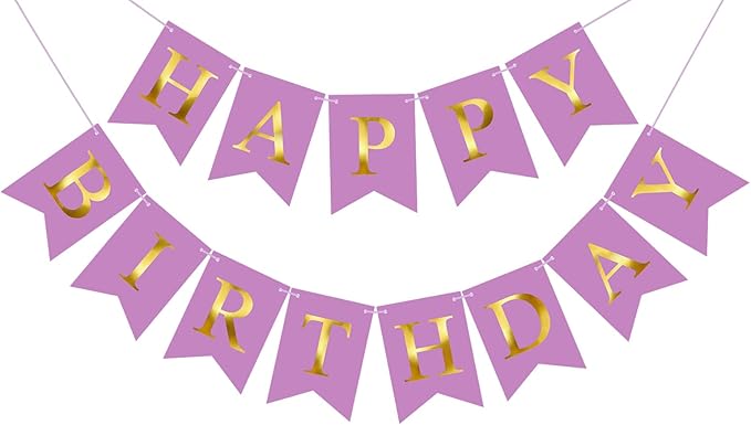 Purple Happy Birthday Banner Birthday Party Banner NO DIY Happy Birthday Sign Pre-Strung Birthday Hanging Decoration for Women Men Girl Boy Party Supplies (Purple and Gold)