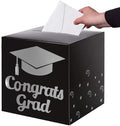 Graduation Card Box Holder, Congrats Grad Foldable Cardboard Decorations Box for Graduation Party Decoration and Grad Parties (Silver)