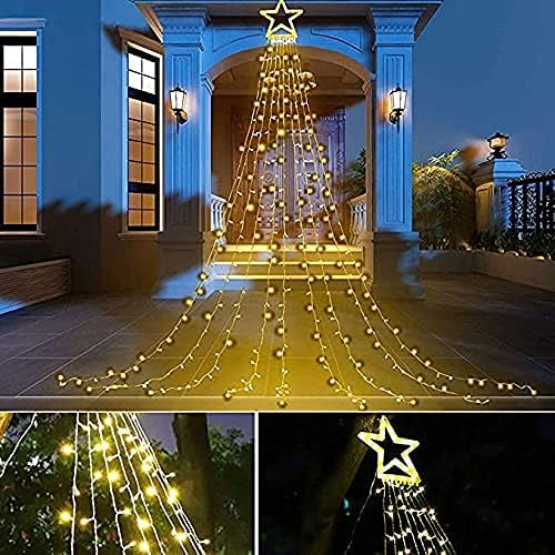 PUHONG Christmas Decoration, Outdoor Star String Lights, Christmas Tree Toppers Lights 320 LED 8 Modes with 12" Lighted Star for Halloween Christmas New Year Holiday Birthday Decor (Warm White)