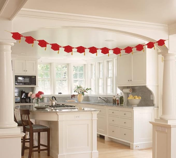 Graduation Decorations Class of 2026 Pre-Strung Glitter Congrats Grad Graduation with Tassel Party Congratulations Banner Decor College High School Graduation Party Favors Red