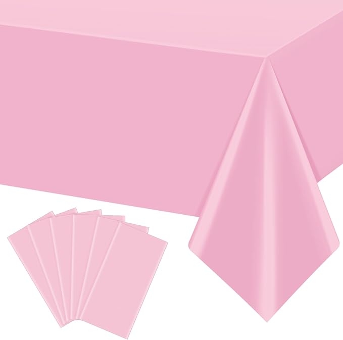 6Pcs Light Pink Tablecloth,Disposable Plastic Tablecloths,Waterproof Pink Rectangle Table Cover for Graduation Birthdays Weddings Anniversary Party Decorations,54 x 108 Inch