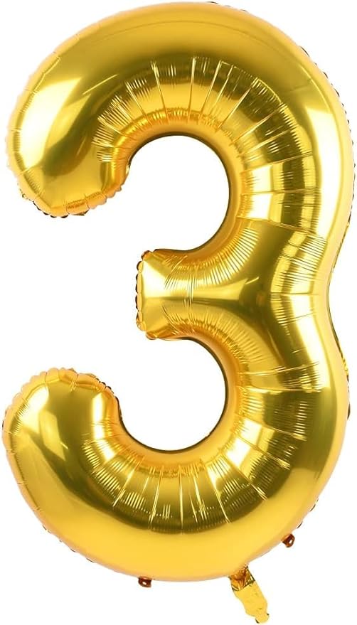 TONIFUL 40 Inch Gold Large Numbers 0-9,Number 3 Digital Helium Balloons,Foil Mylar Big Number Balloons for 2026 Graduation New Year Eve Birthday Party Supplies Decorations
