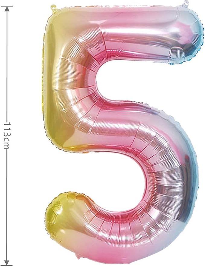 40 Inch Gradient Color Large Foil Helium Number Balloon Birthday Wedding Party 0-9 (Rainbow, 5)