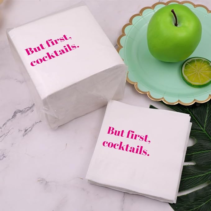 Funny Cocktail Napkins 100Pcs Funny Quotes Saying Disposable Paper Party Napkins 4.5 x 4.5 Two-ply (But First Cocktails Napkins)