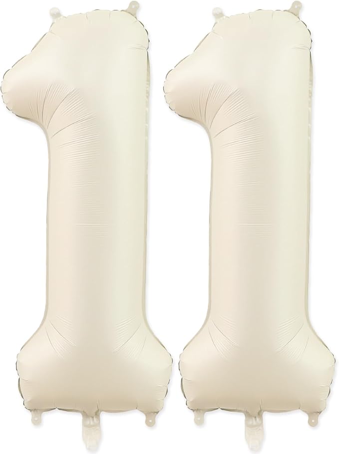 11 Balloon, Number 11 Balloons, Number Balloons 40 Inch, Sand White Large Big Foil Number Balloons for Birthday Party Graduation Wedding Anniversary Baby Shower Bachelorette Decoration Supplies