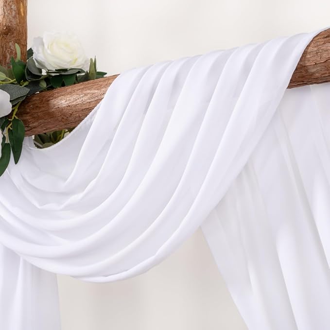 White Wedding Arch Draping Fabric 30'' x 18FT Sheer Chiffon Arch Drape Backdrop 1 Panel Drape for Easter Bridal Shower Baby Shower Photo Booth Church Decor Birthday Party Outdoor Decoration