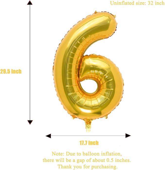 32 Inch Gold Number 6 Balloons Foil Ballon Digital Birthday Party Decoration Supplies (Gold Number 6 Balloon)