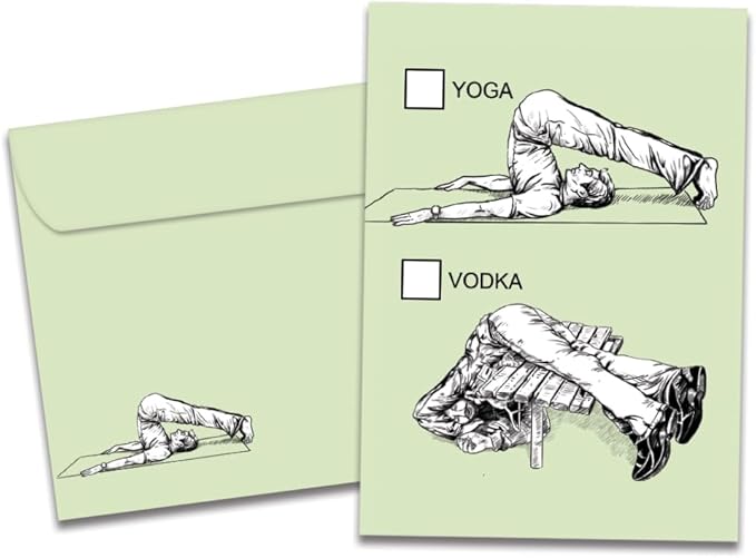 Tree-Free Greetings - Birthday Card - Artful Designs - 1 Card + Matching Envelope - Made in USA - 100% Recycled Paper - 5 x 7 - Yoga or Vodka (GO61230)