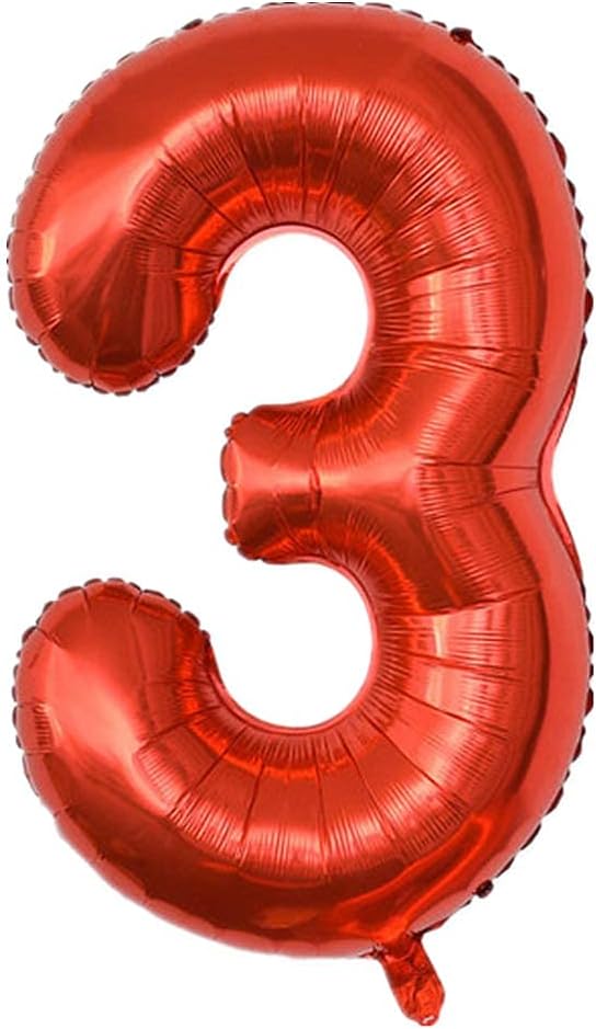 40 Inch Large Foil Helium Number Balloon Birthday Wedding Party 0-9 (Red, 3)
