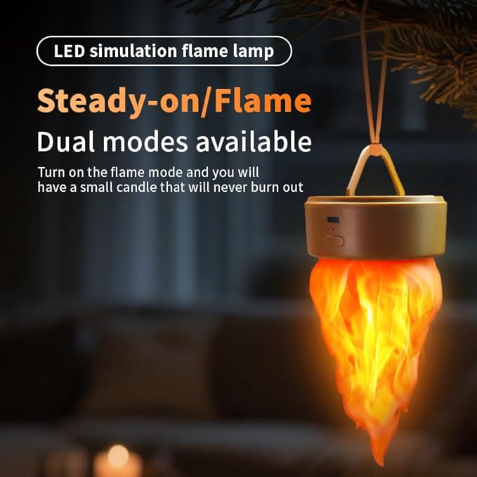 Rechargeable 3D Flame Light with 3 Modes: Long-Lasting, Flickering, and timed Realistic Flame Effects, Suitable for Indoor/Outdoor Halloween, Christmas, Camping, and Home Decoration