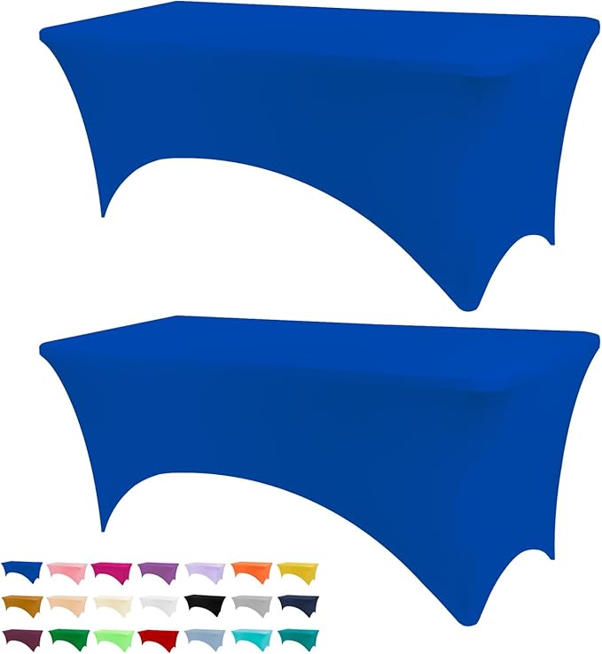 Table Covers for 6 Foot Tables, 2 Pack Royal Blue Washable and Wrinkle Resistant Stretch Tablecloths Rectangle 6ft for Events, Wedding, Banquets, Parties