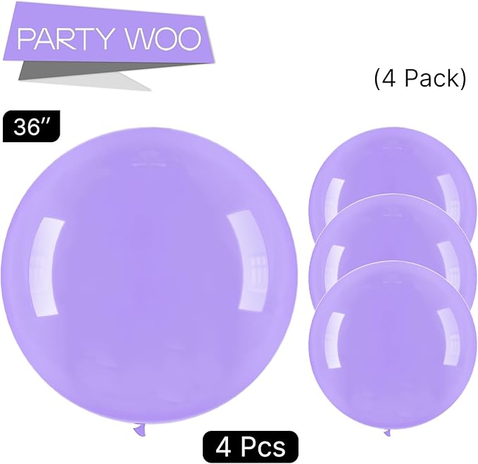 PartyWoo Lavender Balloons 4pcs 36 Inch Light Pastel Purple Lilac Purple Latex Helium Balloons for Birthday Baby Shower Graduation Wedding Anniversary Bridal Shower Party Decorations Purple-Q10