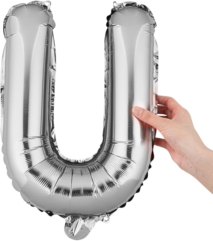 Restaurantware-Balloonify 16 Inch Letter Balloon, 1 Alphabet Party Balloon - Letter U, Self-Sealing, Silver Foil Mylar Finish, Hanging Loop, Decoration For Birthday, Wedding, Or Graduation