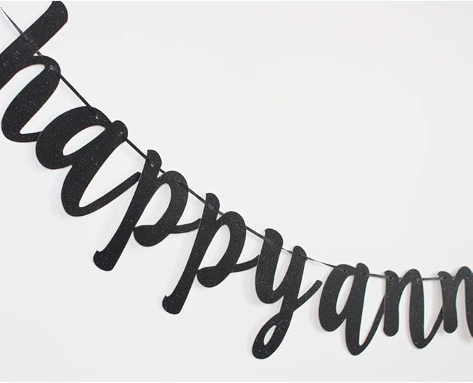 Happy Anniversary Banner, Funny Black Paper Sign Decors for Wedding Anniversary Party Supplies