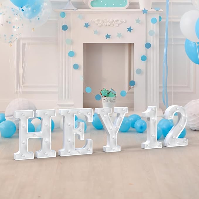Light Up Marquee Letters - 26 Alphabet Battery Powered LED Lights, Night Light White Plastic for Engagement Party Wedding Baby Shower Birthday (Letter H)