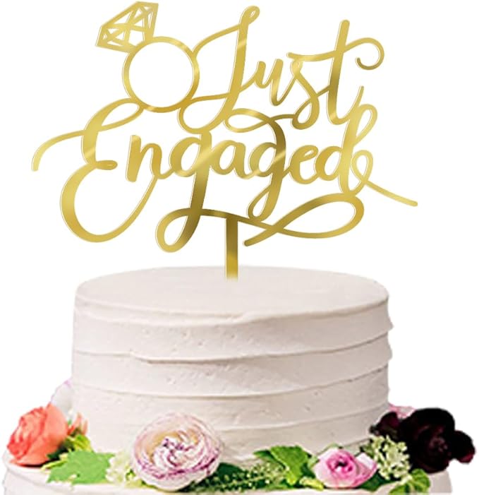 Acrylic Double Sided Gold Just Engaged Cake Topper for Engagement Party Decorations, Engaged Ring Sign,We're Engaged Cake Toppers (double-sided gold acrylic)
