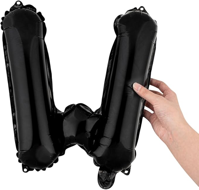 Restaurantware-Balloonify 16 Inch Letter Balloon, 1 Alphabet Party Balloon - Letter W, Self-Sealing, Black Foil Mylar Finish, Hanging Loop, Decoration For Birthday, Wedding, Or Graduation