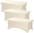 Fixwal 3 Pack Ivory Table Cloths Rectangle 6FT, Tablecloths Rectangular Stretch Spandex Fitted Table Covers 6ft for Parties, Trade Shows, Banquet, Weddings, Buffet, Graduation