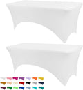 Table Covers for 6 Foot Tables, 2 Pack White Washable and Wrinkle Resistant Stretch Tablecloths Rectangle 6ft for Events, Wedding, Banquets, Parties