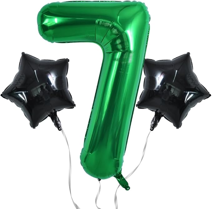 TONIFUL 32 Inch Soccer Balloons Set 7th Birthday Decoration Green Number 7 Foil Soccer Balloon Black Star Balloons for Children's Boys Birthday Party Football Themed Party Supplies