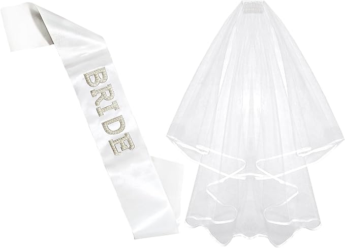 Bride To Be Sash and Bride Veil White for Bachelorette Party, Bach Party Favors Accessory, Bridal Vei and Sash Set