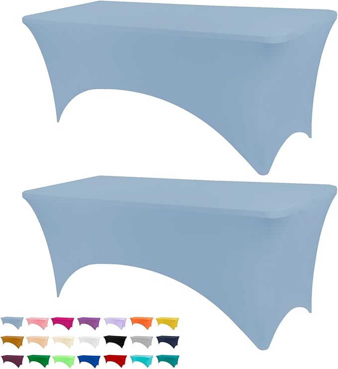 Table Covers for 6 Foot Tables, 2 Pack Sky Blue Washable and Wrinkle Resistant Stretch Tablecloths Rectangle 6ft for Events, Wedding, Banquets, Parties