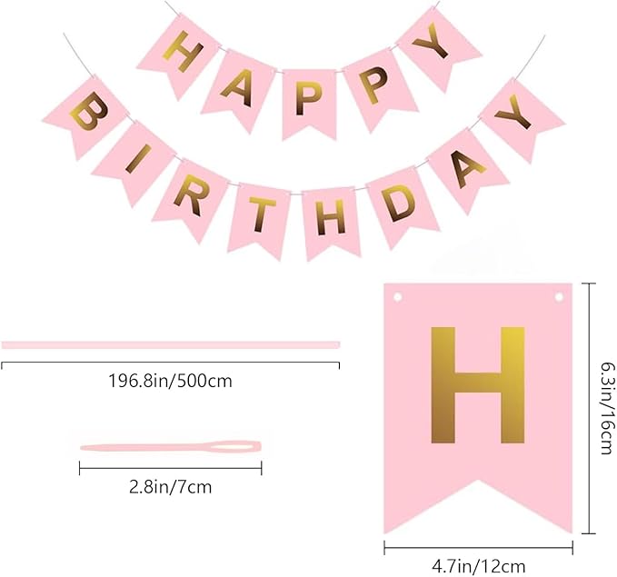 Happy Birthday Banner - Vibrant Happy Birthday Decorations & Sign, 250g Cardstock with 5m String, Perfect Party Decor for Kids, Men, Women & Celebrations, Pink