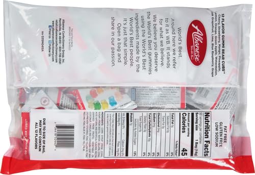 Albanese World's Best 12 Flavor Gummi Bear Cubs | 0.5oz Snack Packs of Candy | Miniature, Individually Wrapped, Soft Gummy |Cherry, Blue Raspberry, and More (Pack of 100)